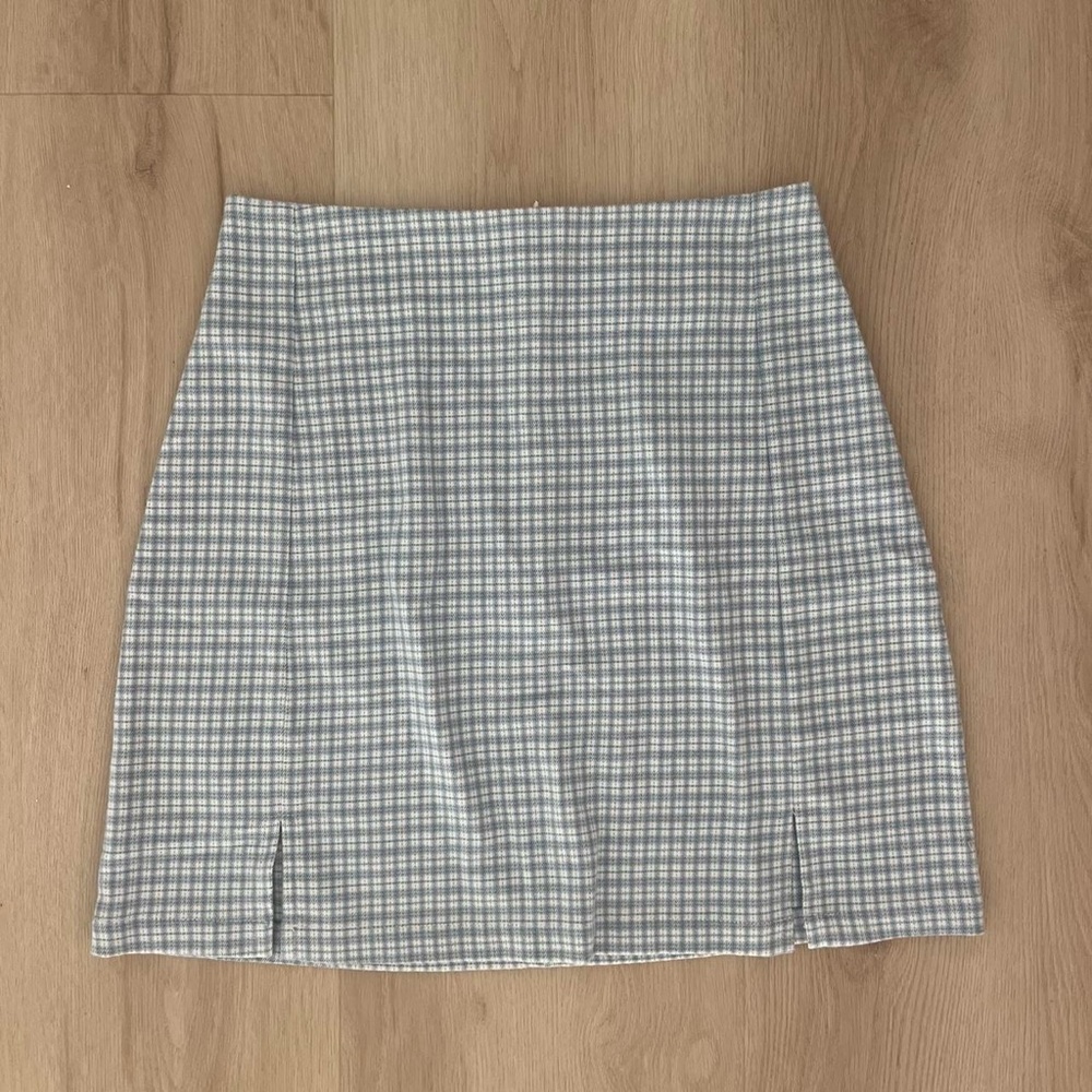Brandy Melville Blue and White Checkered Mini Skirt